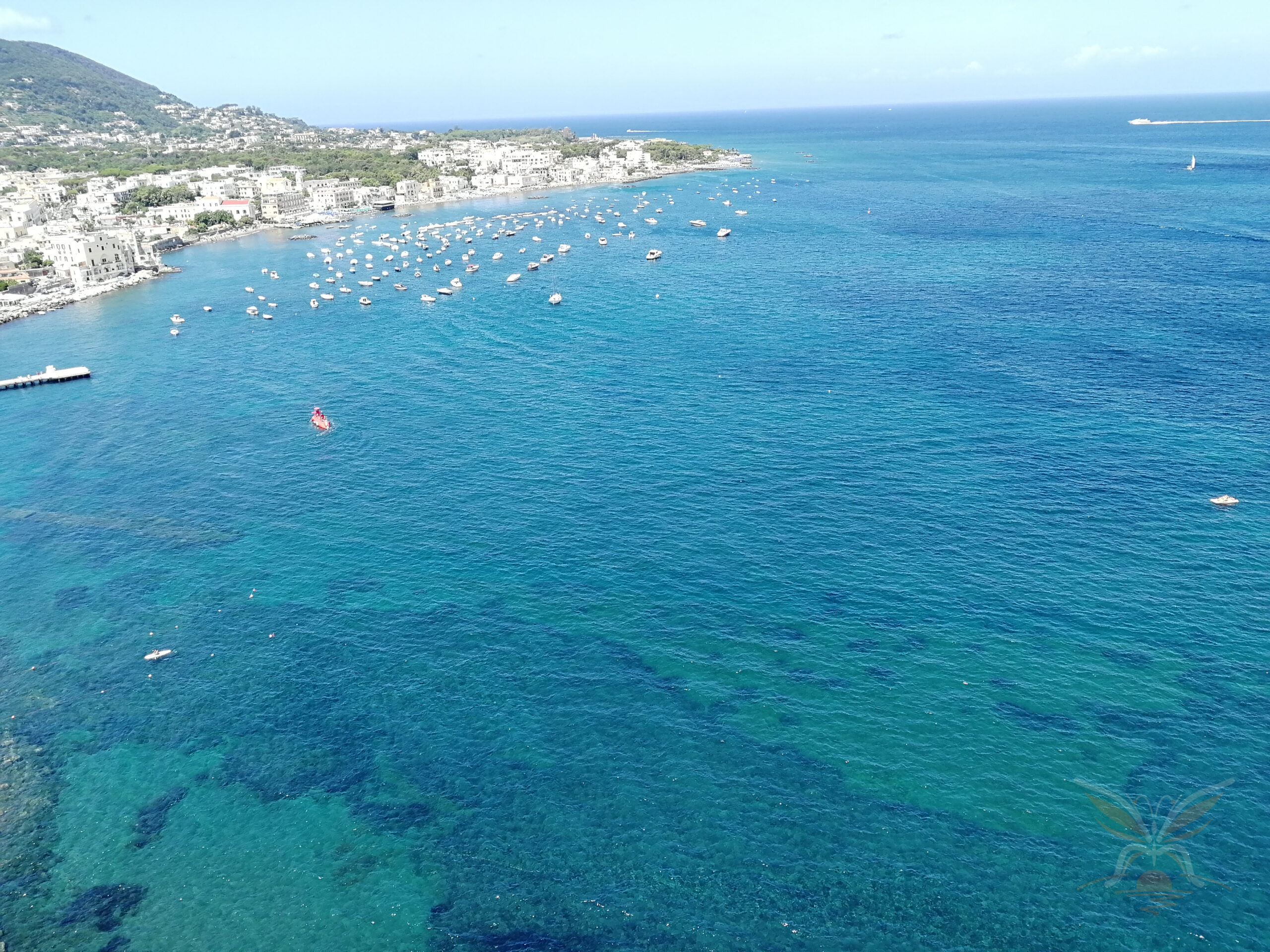 View over Ischia’s coastline and turquoise bay from the Aragonese Castle.