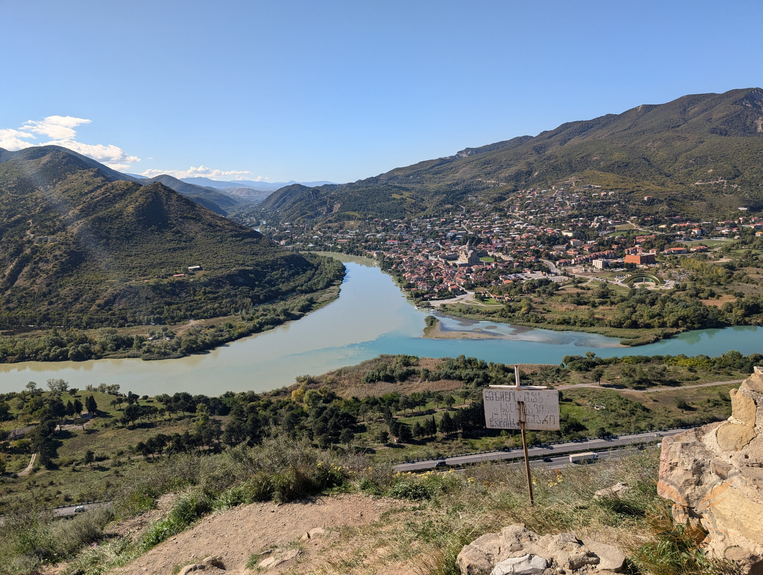 Panoramic view of Mtskheta and the confluence of the Mtkvari and Aragvi rivers from Jvari Monastery.